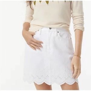 J Crew 30 M Denim Mini Skirt White Eyelet Hem Jean Classic
